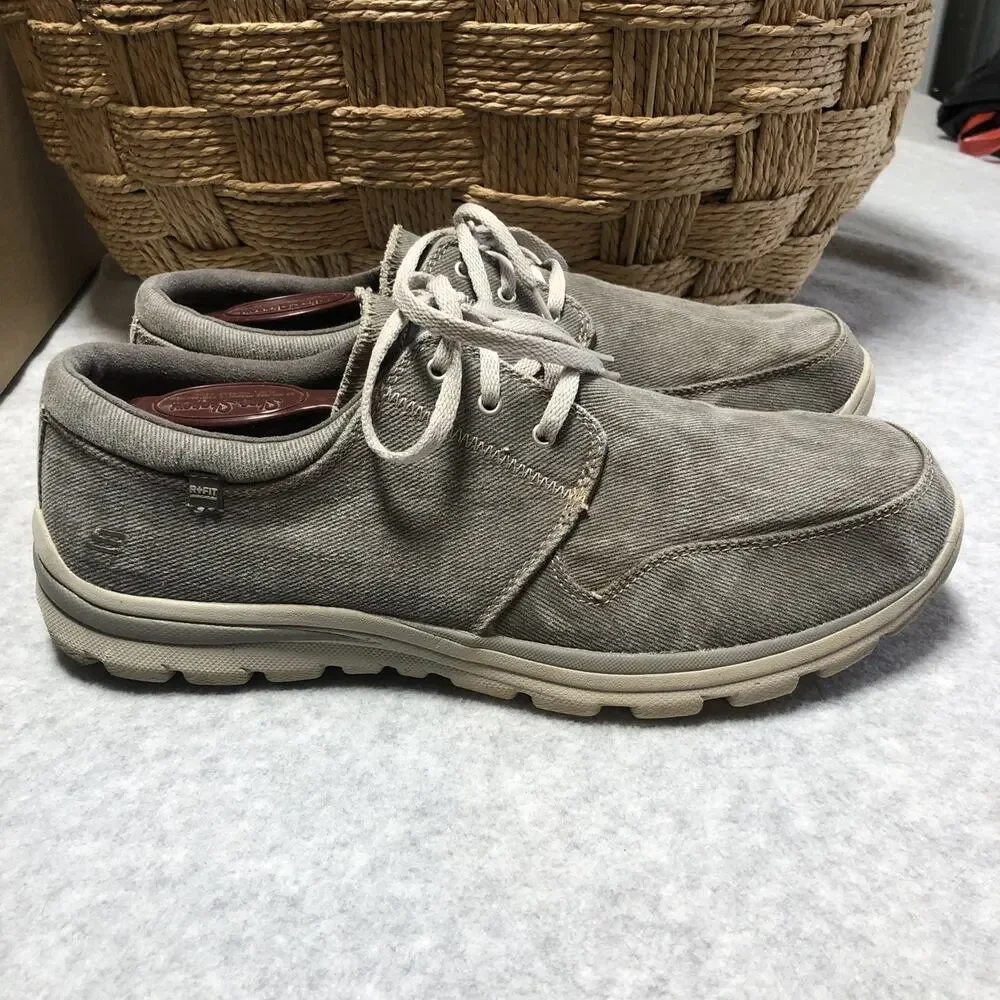Skechers Elvin Shoes Mens Size 12 64108 Taupe Canvas Lace Up Superior Oxford - Picture 1 of 12